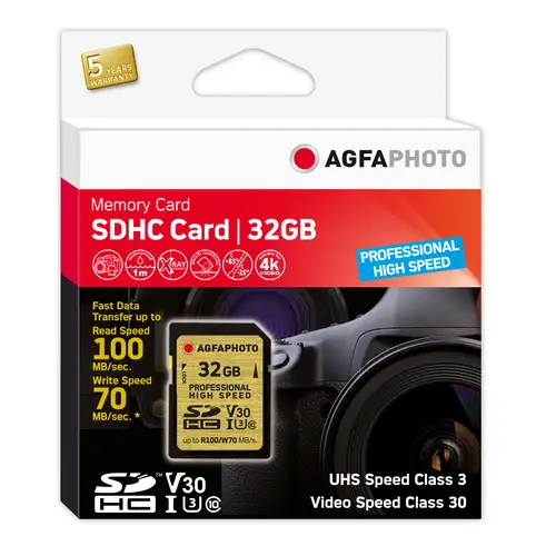 AgfaPhoto 32GB SDHC-Karte Prof. Highsp. UHS-I C10/U3 70MB/100MB