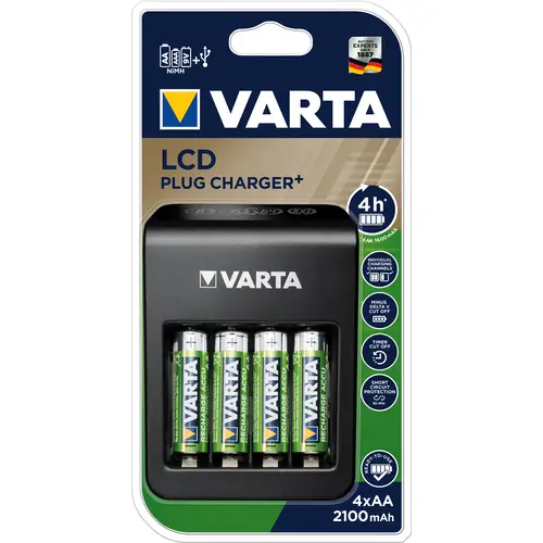 Varta LCD Plug Charger inkl. 4 AA/LR6 Mignon Power Akkus 2100 mAh
