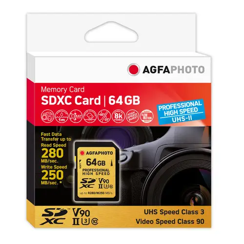 AgfaPhoto 64GB SDXC-Karte Prof. Highsp. UHS-II C10/U3/V90 250MBs/280MBs
