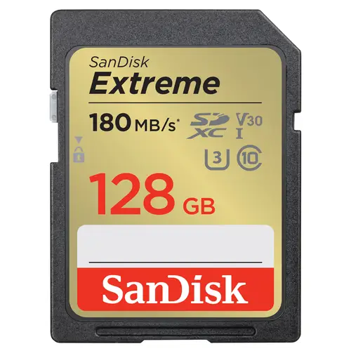 SanDisk 128 GB SDXC Extreme 180MB/s V30 UHS-I U3, Class 10 Speicherkarte