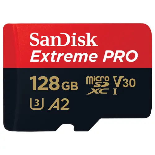 SanDisk Extreme Pro 128GB 200 MB/s micro SDXC UHS-I, U3, V30, A2, C10+ SD Adapter