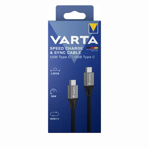 Varta USB Type C to Type C 100 Watt, 2m Speed Charge & Sync Cable, 10 Gbit/s
