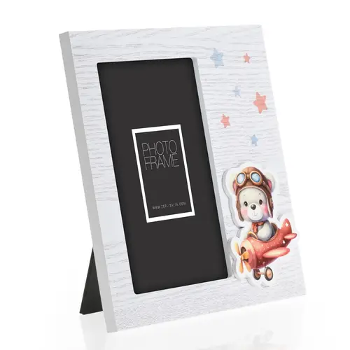 ZEP Colin 10x15 cm Hochformat weiß-blau, Baby-/Kinderrahmen aus Holz, zum Stellen