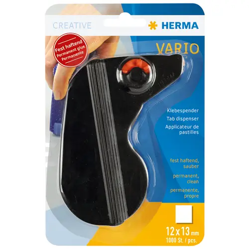 Herma Vario Klebespender sw, incl. 1000 festhaftende Klebestücke, nachfüllbar