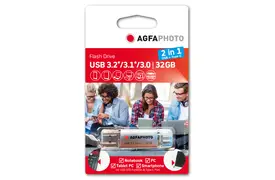 AgfaPhoto USB-Stick 32GB, USB 3.0 2in1 (USB+Type-C) silber (15/45MBs)