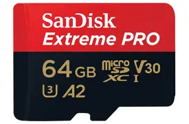 SanDisk Extreme Pro 64 GB 200 MB/s micro SDXC UHS-I, U3, V30, A2, C10+ SD Adapter