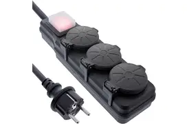 InLine Outdoor-Steckdosenleiste 5 m 3-fach Schutzkontakt, IP44, m. Schalter